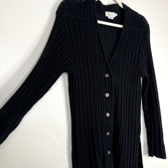 Vintage Top Knit Alpaca Blend Button Front Cardigan Sweater Longline Side Split - Picture 9 of 10